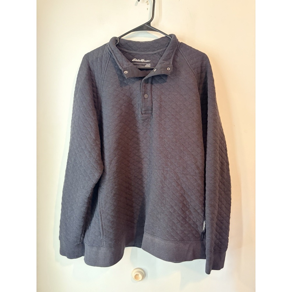 Eddie Bauer Sweater Mens XL Blue  Quilted‎ Weave Henley Cotton